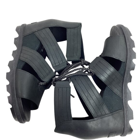 Sorel Joanie Gladiator Wedge Womens 8 Leather Sandals Black Lace-Up NWOT - Picture 4 of 12